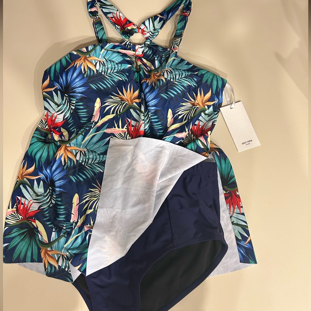 NWT Grace Karin Tropical Navy Blue Floral Women’s Tankini